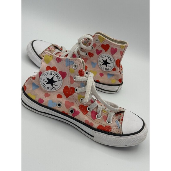 Converse All Star Chuck Taylor High Top Pink Hearts Youth Size 2 - Picture 1 of 13